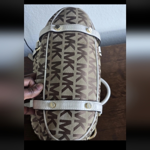 Michael Kors Handbag Bedford Women Medium Logo Satchel Jacquard Beige - Picture 7 of 14